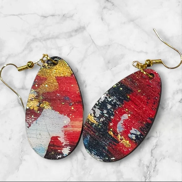 Americana Red White Blue Abstract Earrings Handmade Hand Crafted E015 - Picture 5 of 6